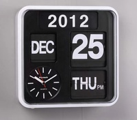 Horloge murale carrée moderne à calendrier automatique, multifonction, en plastique, de luxe, avec fonction de retournement de page