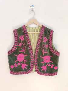 Indian Handmade Embroidered <b>Velvet</b> Bomber Jacket with Suzani Boho Floral Design Reversible & Eco-Friendly Winter <b>Coat</b> - Product Image 4