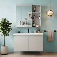 Ensemble meuble-lavabo mural WJL moderne en céramique anti-humidité 80 cm avec miroir éclairé et fonction de nettoyage facile pour salles de bain
