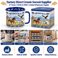 Tasse à café en céramique souvenir de Mongolie, motif cheval, aigle, yourte d'Ulaanbaatar, en porcelaine, design personnalisé, OEM ODM, vente en gros