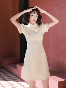 Ropa tradicional china Cheongsam <span class=keywords><strong>chino</strong></span> clásico mujer Qipao manga corta Sexy boda fiesta de noche - Product Image 6