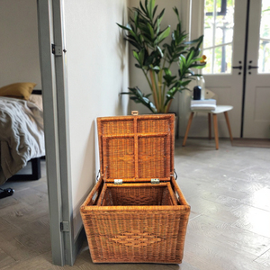 Lớn Hình Chữ Nhật Thủ Công Wicker Lưu Trữ Giỏ Mây Tự Nhiên Bin Organizer Container Cho Nhà Giặt ủi Phòng - Product Image 3