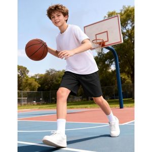 Shorts de sport pour garçons en maille à séchage rapide avec poches, shorts de basketball et de football, taille mi-haute, en polyester et coton tricoté - Product Image 3