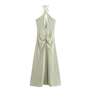 TAOP & ZA mujeres 2024 principios <span class=keywords><strong>de</strong></span> otoño nuevo Slim Fit plisado cuello Halter pajarita apertura vestido largo 8338248 - Product Image 1