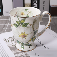 Tasses à café en porcelaine fine de style nordique HiXin, motif floral exquis, bordure dorée, poignée ergonomique, cadeau créatif personnalisé pour la maison