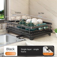 Égouttoir à vaisselle moderne double couche avec design auto-drainant, organisateur de comptoir pour assiettes, bols et baguettes