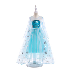Enfants Costume Petite Fille Robe Bleue <span class=keywords><strong>Reine</strong></span> <span class=keywords><strong>Des</strong></span> <span class=keywords><strong>Neiges</strong></span> Cape Princesse <span class=keywords><strong>Elsa</strong></span> Robe DISP-013 - Product Image 4