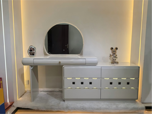 Modern Makeup <b>Vanity</b> <b>Table</b> with Lighted <b>Mirror</b> and Storage Drawers for Bedroom Furniture - Product Image 2