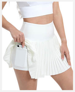 女式高腰球口袋健身跑步短裤女式百褶裙内置短裤网球裙 - Product Image 4