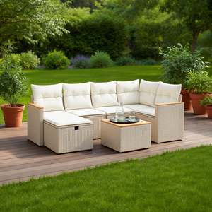 Ensemble de canapés de jardin en rotin beige 6 places, mobilier d'extérieur avec rangement, design contemporain, structure en osier - Product Image 2