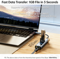 Adaptador de Aluminio Tipo C a Gigabit Ethernet 4 en 1, Hub USB 3.0, Convertidor de Red LAN con Cable RJ45 de 1000 Mbps para MacBook, iPad y Laptop