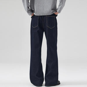 Jean vintage bleu foncé en denim brut, coupe bootcut, respirant, taille mi-haute, Cleanfit, pour hommes et femmes, Printemps-Été - Product Image 3