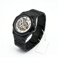 Montre mécanique squelette octogonale avec cadran squelette, boîtier en acier inoxydable brossé, bracelet design, montre-bracelet mécanique pour homme 2025