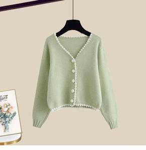 Thiết Kế Mới Của Phụ Nữ Áo Len Thiết Lập Màu Rắn Thời Trang V Cổ Cardigan Giản Dị Thoải Mái Dài Tay Áo Hai-Mảnh Thiết Lập - Product Image 6