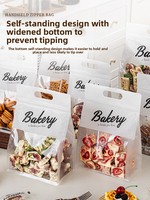 Sac d'emballage transparent de qualité alimentaire pour boulangerie, imprimé sur mesure, avec poignée découpée, auto-scellant, pour pâtisseries, fruits secs