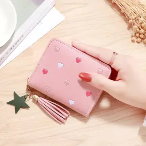 New Cheap Fashion Small Ladies Mini Tassel Cute Girl Short Zipper Lovely Coin Purse Card Holder Durable PU Wallet