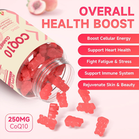 Gummies CoQ10 250mg, 60 unités, pour 30 jours, saveur pêche, soutien immunitaire, énergie cellulaire, antioxydant, personnalisable OEM