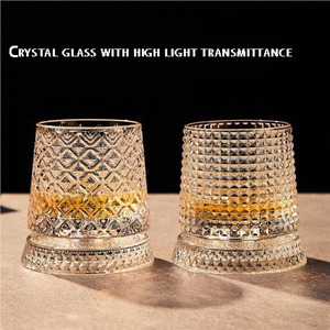 แก้ววิสกี้คริสตัลหมุนได้สุดหรูพรีเมียมแบบกำหนดเอง แก้วน้ำแบบแกะสลักลายเพชร แก้ววิสกี้หมุนได้ - Product Image 3