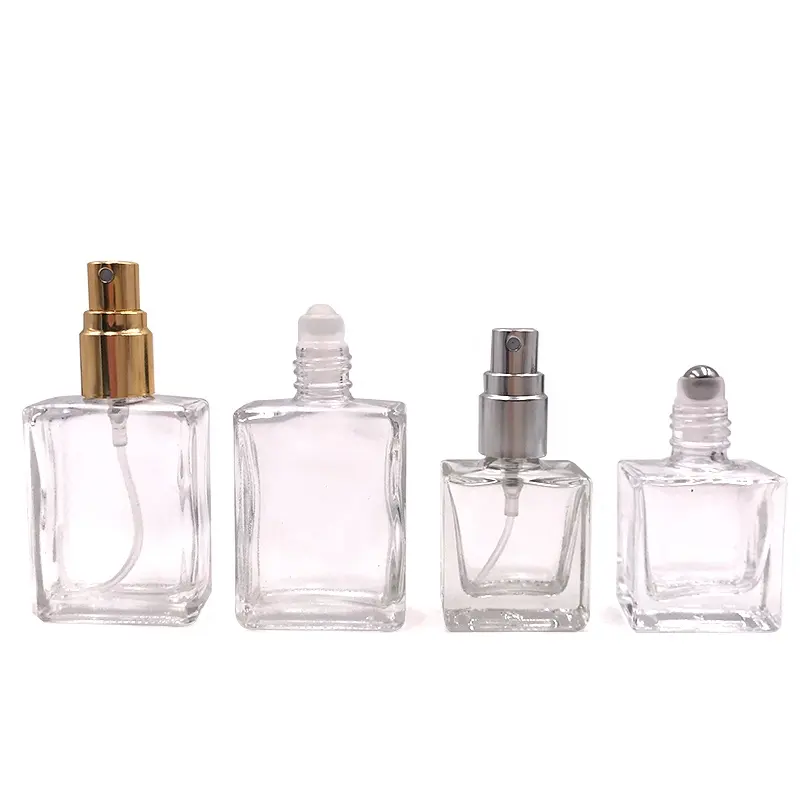 30ml 50ml Klar luxus platz parfüm spray flasche 1 unzen 1,7 unzen rechteck parfüm glasflasche mit metall kappe