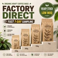 Sachet de café personnalisé en papier kraft naturel, anti-odeur, avec valve et fermeture éclair, 250g 12oz, pour l'emballage de grains de café bio torréfiés de spécialité