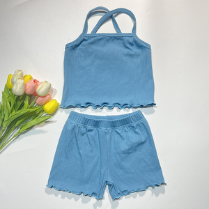 Vendita calda ragazza 2 pezzi di abbigliamento Set moda neonata cotone Sling Top pantaloncini Set di abbigliamento - Product Image 3