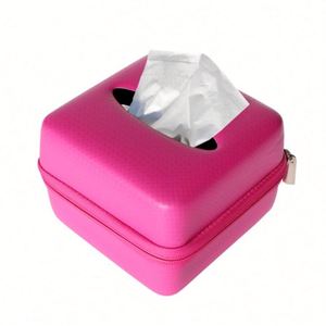 Custom Pink Waterproof EVA Tissue <b>Case</b> Travel <b>Hard</b> <b>Shell</b> Leather and PU EVA Tissue Box for Car and Home Tissue Paper Packaging - Product Image 1