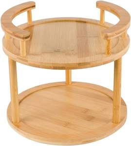 Porte-épices en bambou à 2 niveaux, étagère rotative pour épices de <span class=keywords><strong>cuisine</strong></span> pour le rangement des bouteilles d'assaisonnement - Product Image 2