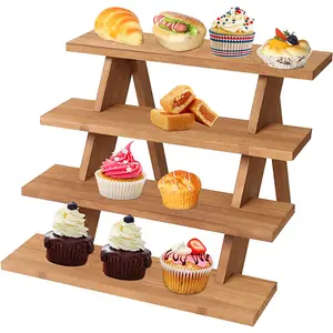 Prodotti di tendenza 2023 Premium Bamboo wood rettangolare 4 Tier Cupcake Tower Holder Stand Decor