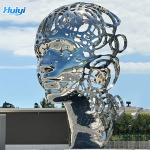 Estátua Gigante 3D de Rosto Humano para Parque ao Ar Livre, Decoração Artística Moderna em Escultura de Aço Inoxidável Polido - Product Image 1
