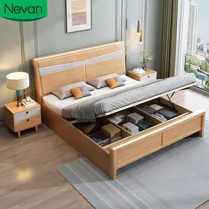 Set tempat tidur, furnitur mewah modern asrama ganda ukuran queen dengan kotak penyimpanan