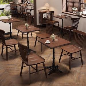American Retro Style Wooden <b>Table</b> and Chairs for Youth Hostel Use <b>Square</b> Tabletop Commercial Restaurant Furniture Wooden Frame E - Product Image 5