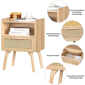 Tiroirs de table d'appoint bohème <span class=keywords><strong>étagère</strong></span>s ouvertes support de lit de chevet <span class=keywords><strong>avec</strong></span> pieds en bois massif décor à la maison pour chambre dortoir petits espaces - Product Image 5