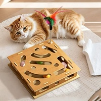 Jeu de labyrinthe pour chat en bois pliable de luxe moderne - Boîte de jeu en bois écologique avec clochettes et balles, emballage carton, 4 niveaux, intérieur/extérieur