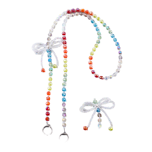 Colorful Crystal Beaded Crossbody Cell Phone Charm & Strap Floral Design 18cm Guangdong Made for Women's Bags Keychains Pendants