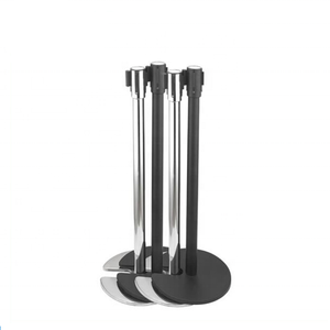 Black Sliver Stainless Steel Crowd Control Stanchion with Retractable <b>Belt</b> and Stackable Base - Product Image 3