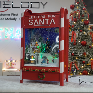 Figurine de Noël avec boîte aux lettres <span class=keywords><strong>du</strong></span> Père Noël LED avec fonction neige et rotation Musique un jouet festif pour la saison des fêtes - Product Image 6