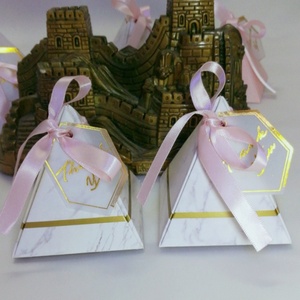 Chinese Manufacturers Hot Sale Folders Yiwu Supplier Wholesale New Marble Design Empty Pyramid <strong>Weeding</strong> Candy <strong>Boxes</strong> <strong>for</strong> Door Gift - Product Image 3