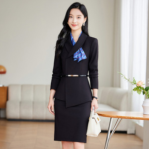 Women's Suit <b>Set</b> Navy Blue Full Sleeve <b>Office</b> Lady Anti-Wrinkle Spring Polyester Worsted Formal Wear - Product Image 2