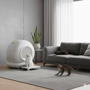 Bac à litière autonettoyant automatique pour chat avec design ouvert, contrôle par application, double capteur de sécurité, adapté aux chats multiples - Product Image 1