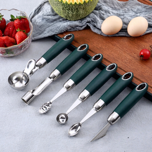304 stainless steel dark green handle <b>kitchen</b> <b>gadget</b> fruit digging ball spoon egg beater peeler fish scale planer bottle opener - Product Image 1