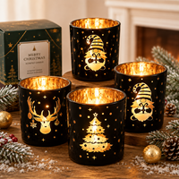 Vente en gros, promotion exceptionnelle : Pots à bougies en verre réutilisables personnalisés, motif Gnome de Noël et Élan, électroplaqués noir, pour bougies parfumées, décoration intérieure