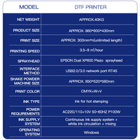 Hot Dual Head I3200 XP600 A3 30cm Dtf Impresora de película de transferencia directa con agitador de polvo para camisetas Todas las telas 16 m/hora