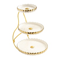 Support à gâteaux en céramique à trois niveaux, style européen, incrustations dorées, plateau de présentation de desserts pour le thé de l'après-midi, plateau à fruits