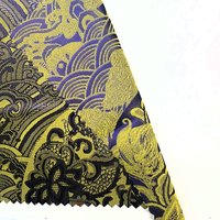 Tissu Jacquard Satiné Motif Vague Or et Violet, Matière Jacquard Tissée de Luxe pour Abaya/Robe Saoudienne