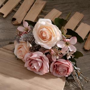 Bouquet de fleurs artificielles roses pivoines, fausses fleurs avec verdure luxuriante pour décorations de bureau, mariage, bureau - Product Image 5