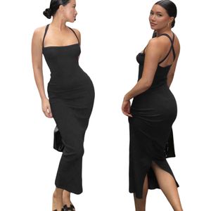 Super elástico de punto sólido ecológico lavable Sexy Bodycon Maxi vestido sin espalda con hombros descubiertos sin mangas - Product Image 1