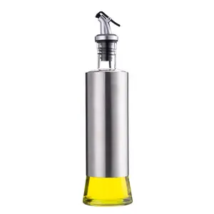 cheap 10oz metal vinegar Salad Dressing Cruet container packaging 300ml empty glass cooking oil bottle with pourer for soy sauce