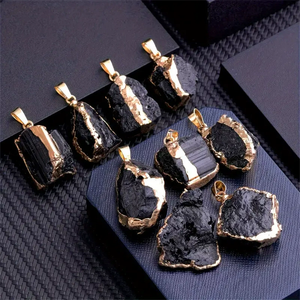 20-30 मिमी कच्चा काला टूर्मैरीन पेलेंट हार चांदी-सोने की प्लेटेड अनियमित काले रंग की रेकी कच्चे क्रिस्टल उपहार मिश्र धातु - Product Image 4