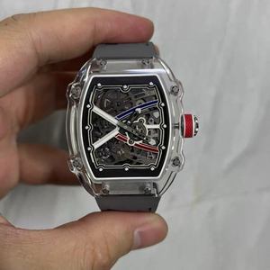 Reloj Automático de Cristal Transparente de Alta Calidad 6702 con Correa de Goma Gris - Product Image 3