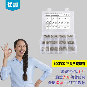 600Pcs <b>Flat</b> Head Phillips Drive Sheet Metal Tek <b>Screws</b> Assortment Grade 304 Stainless Steel Imperial Size A7775 Made In China - Product Image 1